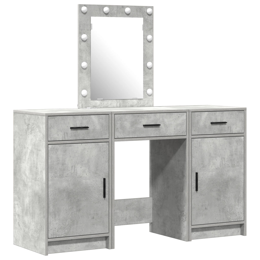 Set di Mobile da Trucco a 3 Pezzi con LED in Legno Ingegnerizzato Grigio