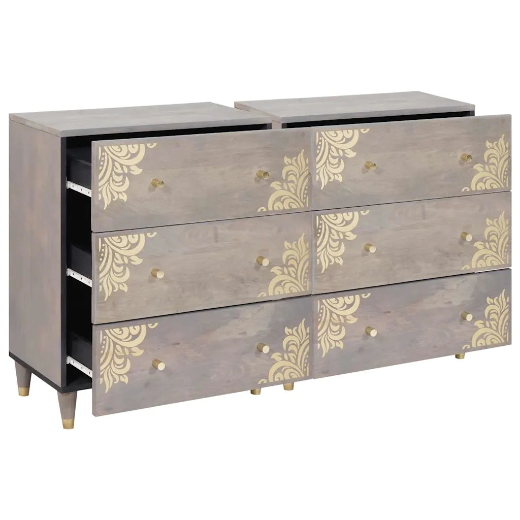Credenza 2 pcs Grigio 60 x 33 x 75 cm Legno di mango massello 3310151