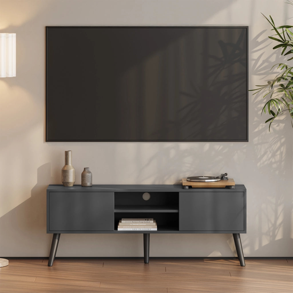 Mobile Porta TV Eskilstuna a 2 Ante e Ripiani 120 x 30 x 47 cm - Grigio Scuro [en.casa]