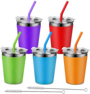Set di 5 bicchieri in acciaio inossidabile da 350 ml - onbreekbaar - herbruikbare tazze con coperchio e beccuccio - impermeabili grazie alla guaina di silicone - set di 5 pezzi.