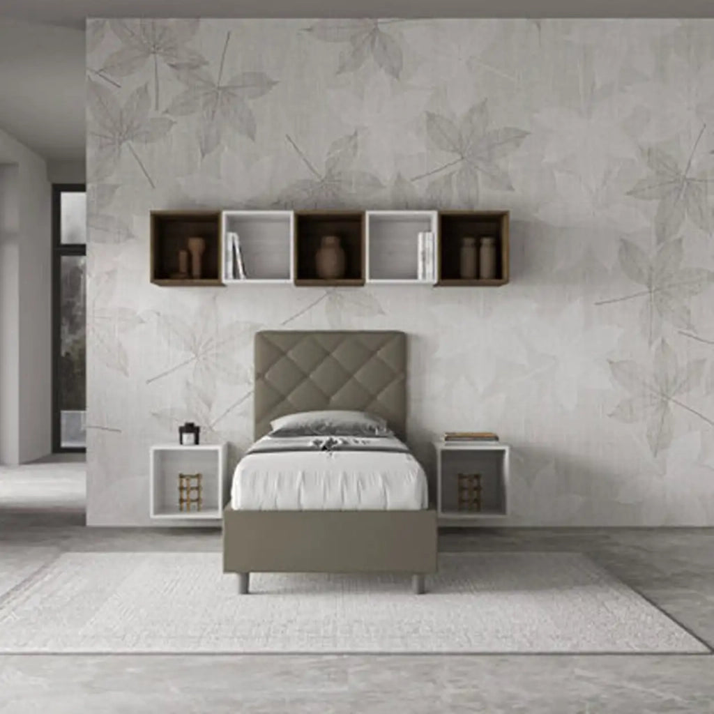Letto singolo con rete imbottito 80x210 similpelle cappuccino Priya