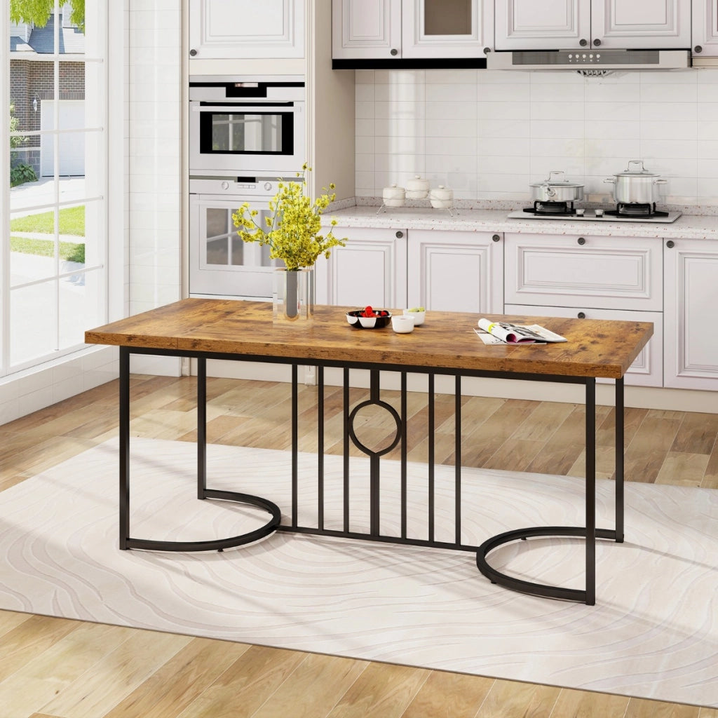 Tavolo da pranzo da 180cm per 6-8 persone-Tavolino da cucina rettangolare con struttura in metallo carico 135KG Marrone