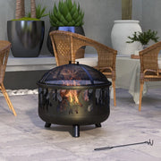 Braciere da esterno 2 in 1 con griglia rimovibile, paraschizzi termico, Ø61 cm, nero