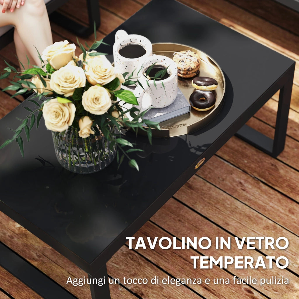 Set da Giardino 3 Pezzi ¨C Zephmum ¨C Divano Letto 3 Posti, Divano 2 Posti, Tavolino, Grigio e Nero