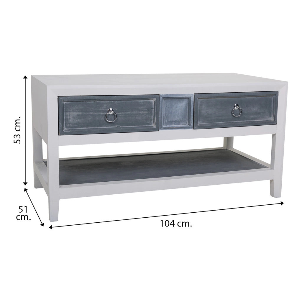 Tavolino da centro in legno laccato bianco e grigio 104x51x53h