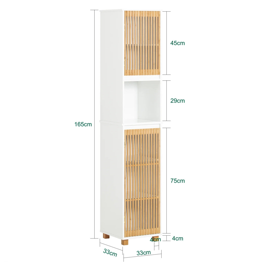 Mobile Alto Da Bagno Mobile Colonna Bagno Mensola Bagno Stretta Bianco-Naturale 33x33x165cm BZR127-W SoBuy