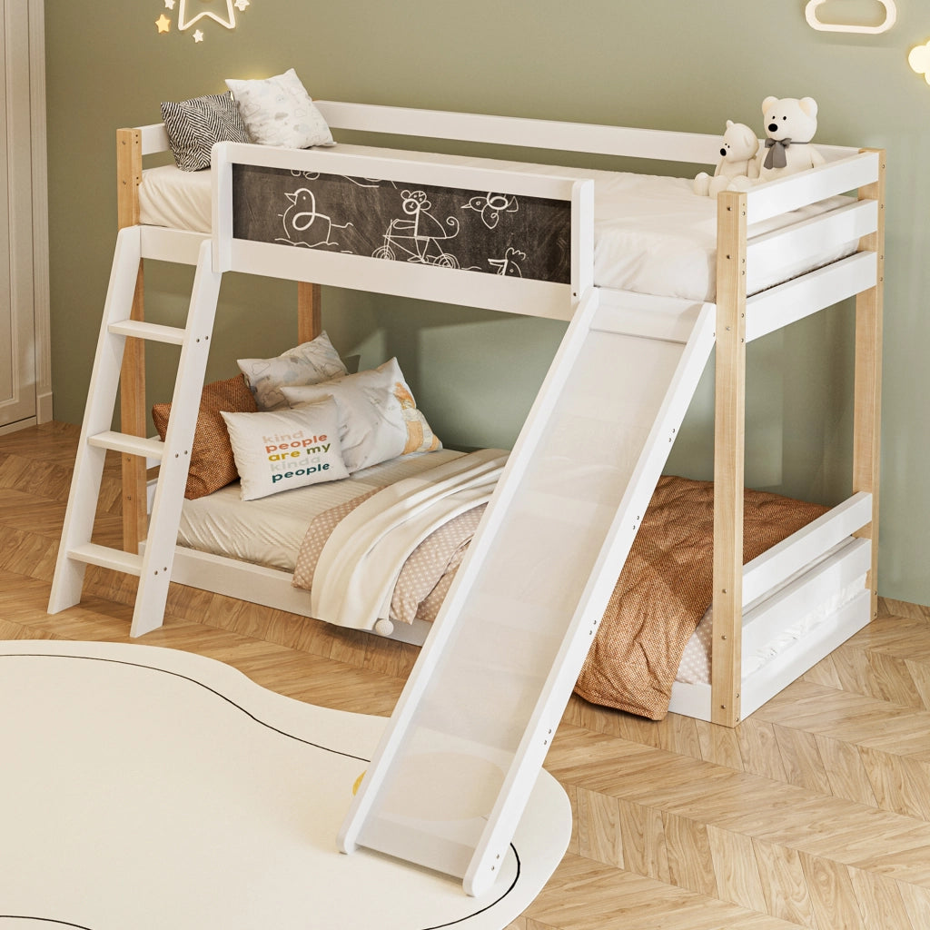 Letto a castello per bambini con scivolo e scala - Zephmum- Struttura stabile in legno, 4 lati protetti, certificato eco 747