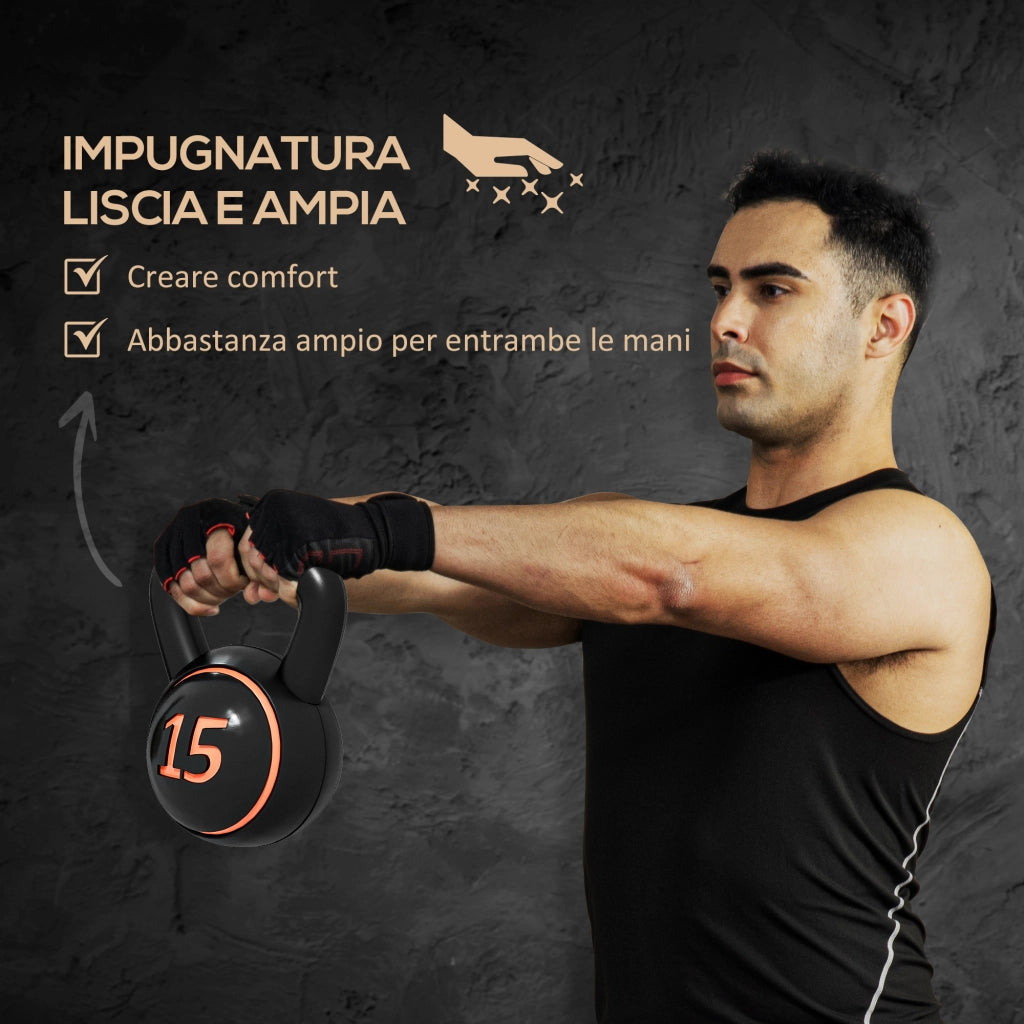 Set 3 Kettlebell da 2.2 kg. 4.5 kg e 6.8 kg con Base Piatta e Portapesi. in Plastica e Sabbia. Nero