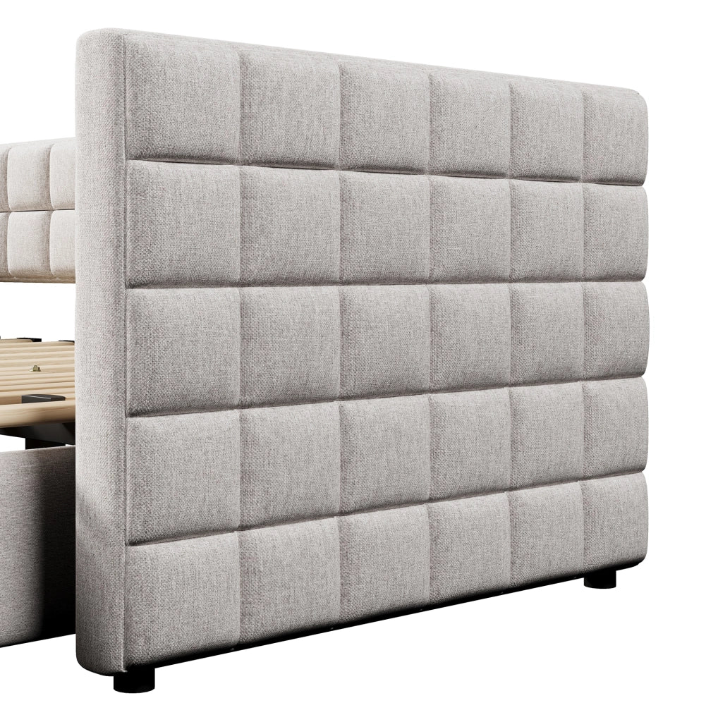 Daybed trasformabile in velluto beige con 2 cassetti 90x200 cm
