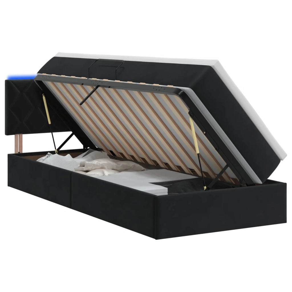 Letto con contenitore LED e materasso Nero 100 x 200 cm Velluto 3459290