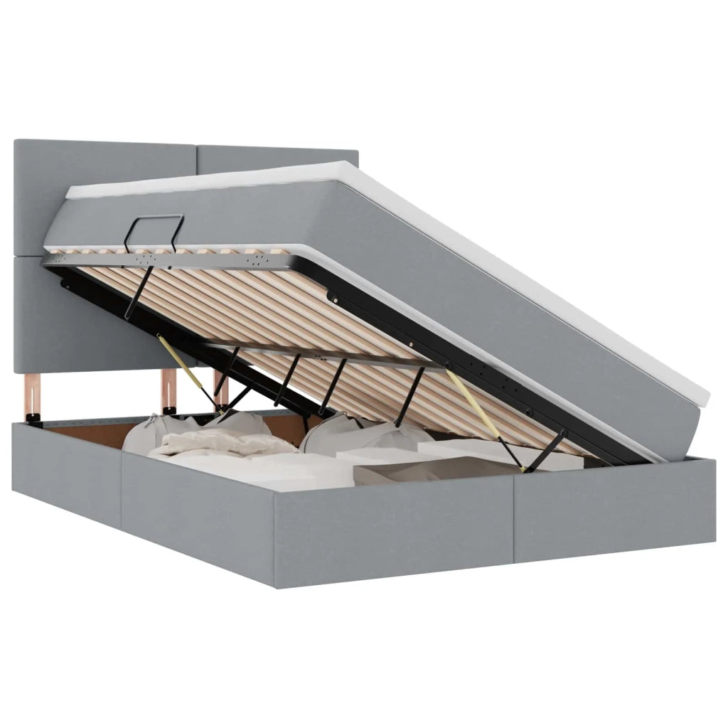 Letto con contenitore e LED con led Grigio chiaro 140 x 200 cm