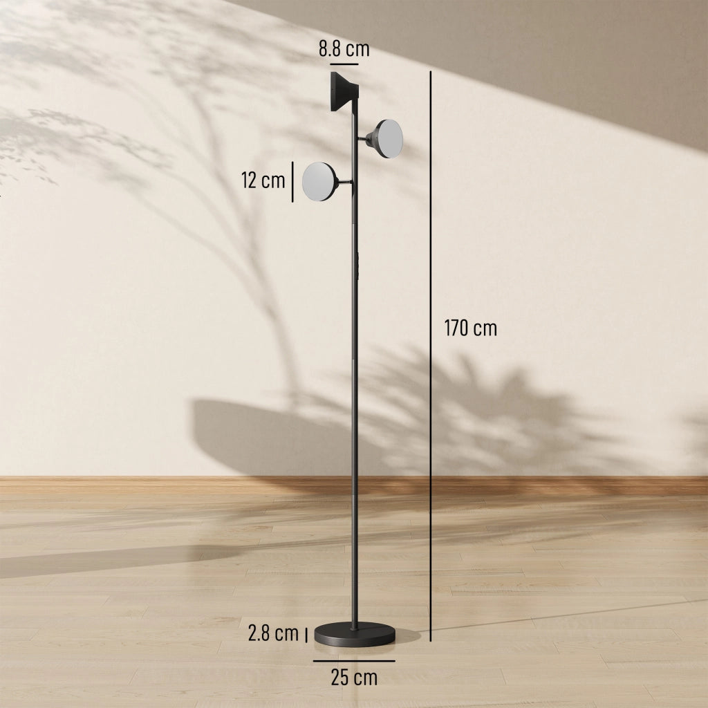 Lampada da Terra con 3 Luci Regolabili ¨C zephmum ¨C Acciaio e Plastica, Nero, ?25x170 cm
