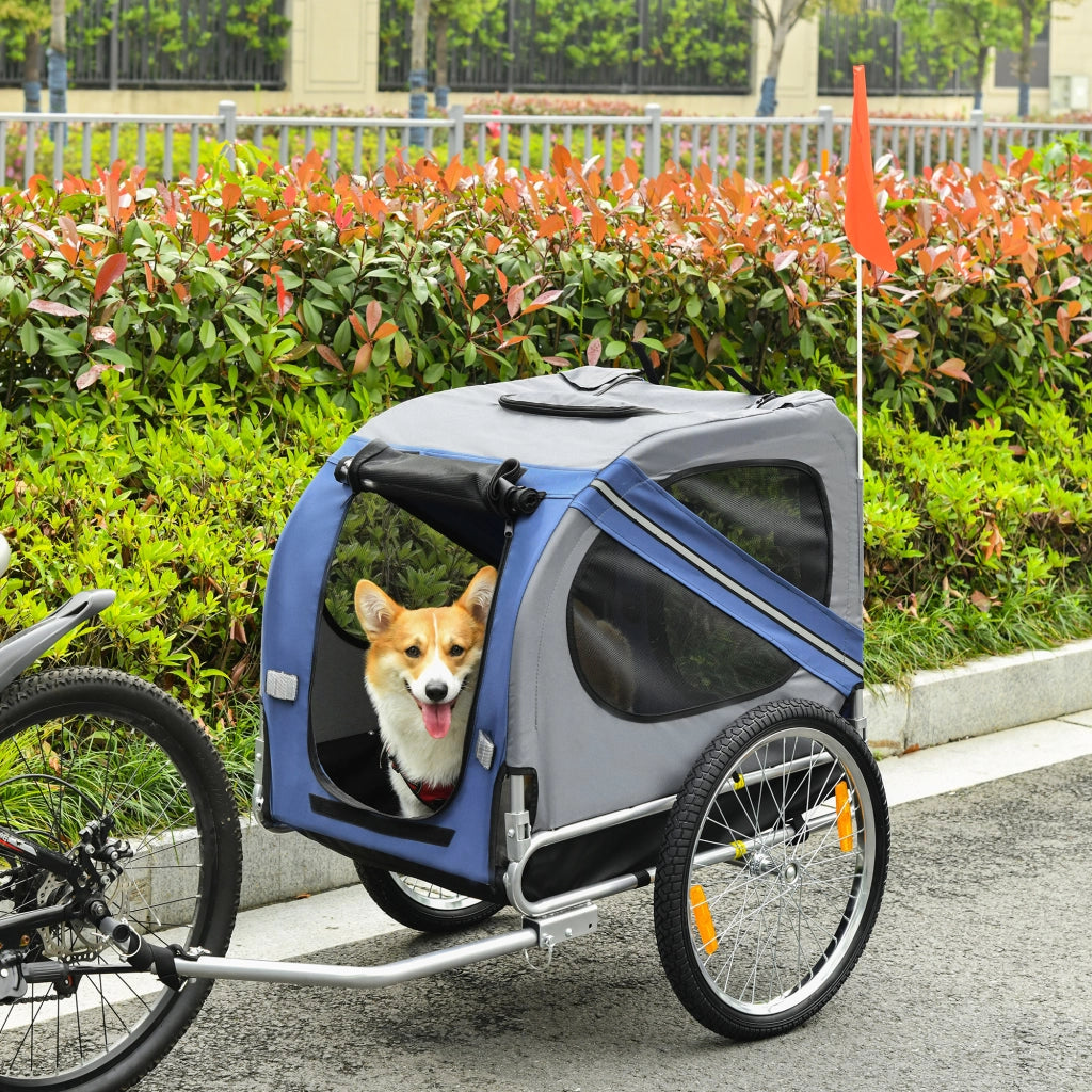 Rimorchio per Cani da Bicicletta ¨C Xylo ¨C Impermeabile con Bandiera e 8 Riflettori, 130x73x90 cm, Blu