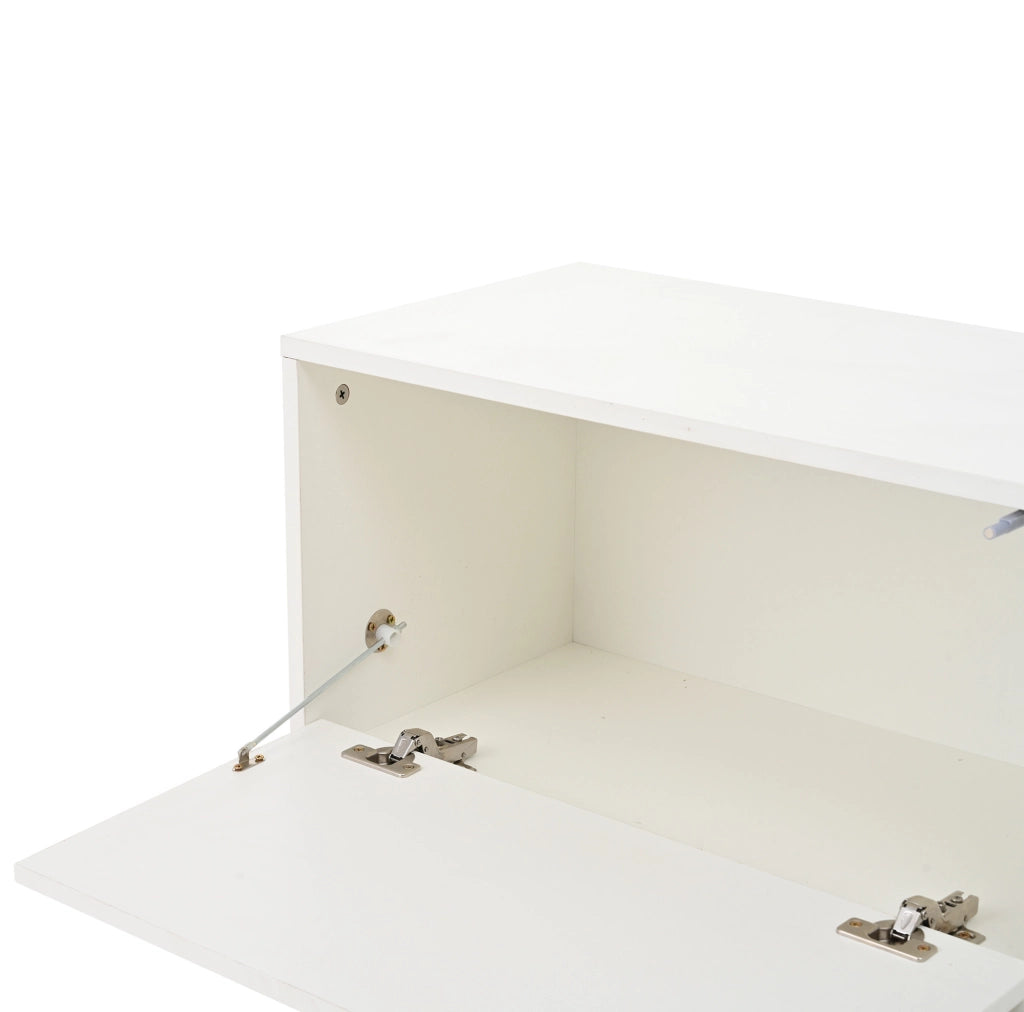 Set parete TV con ampio spazio contenitivo in truciolare bianco