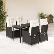 Set da Pranzo da Giardino 5 pz Nero con Cuscini in Polyrattan 3213157