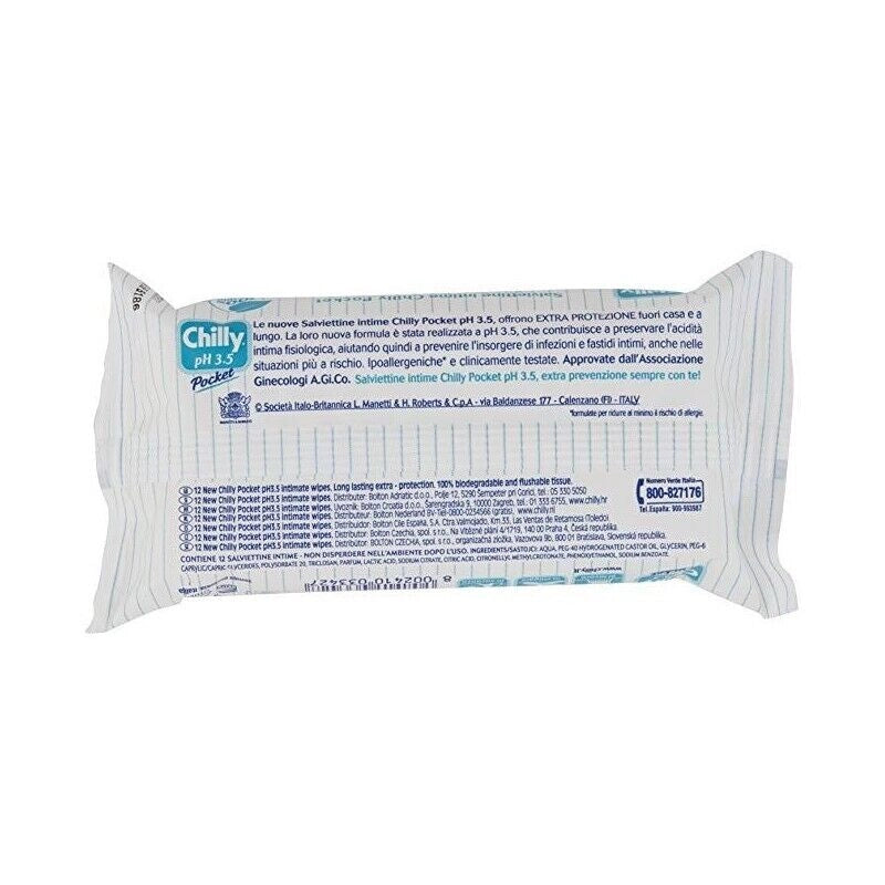 CHILLY SALVIETTE INTIME DA 12 PEZZI PH 3,5 TECNOLOGIA ANTI-ODOR