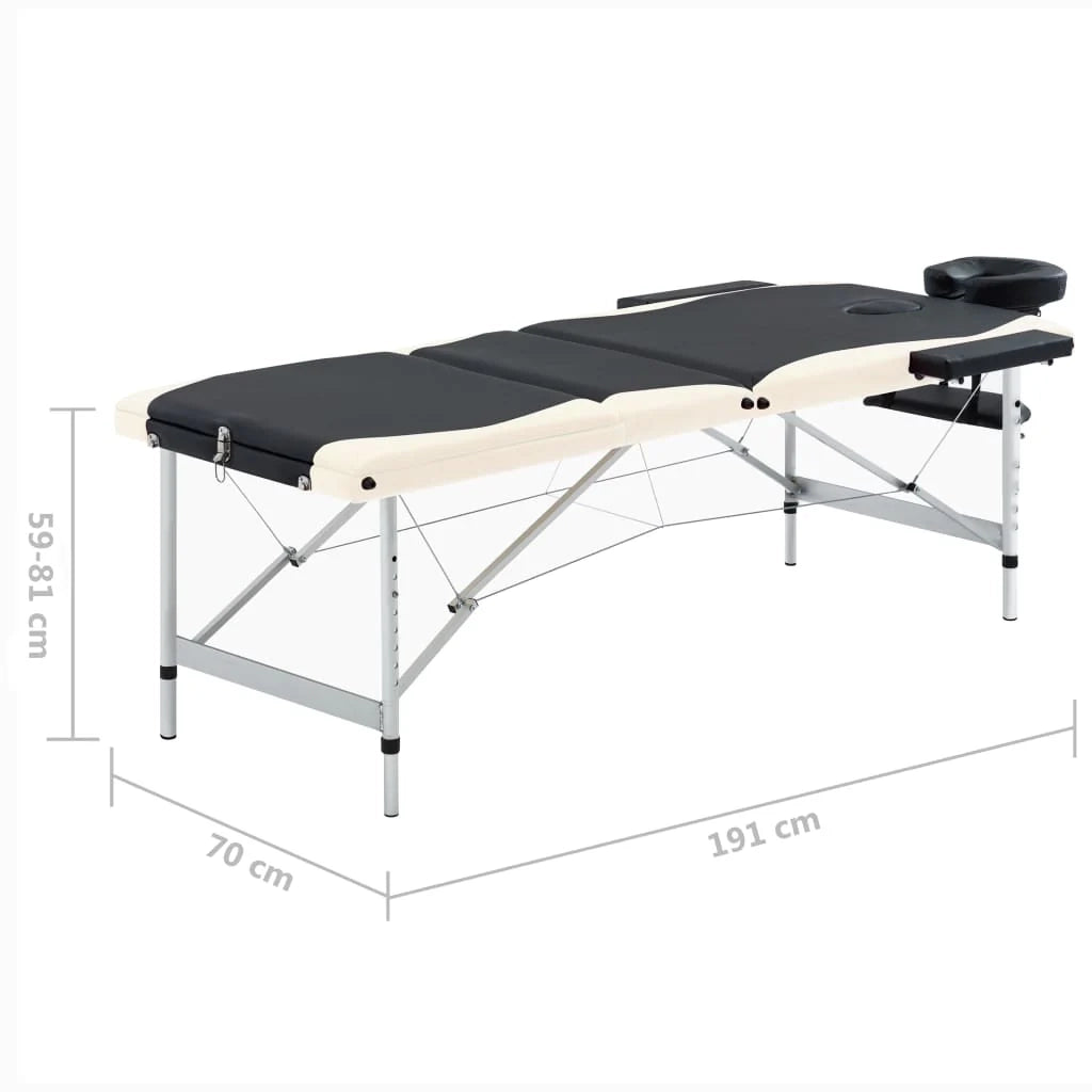 Lettino da massaggio pieghevole 3 sezioni acciaio inox nero e beige 02_0001821