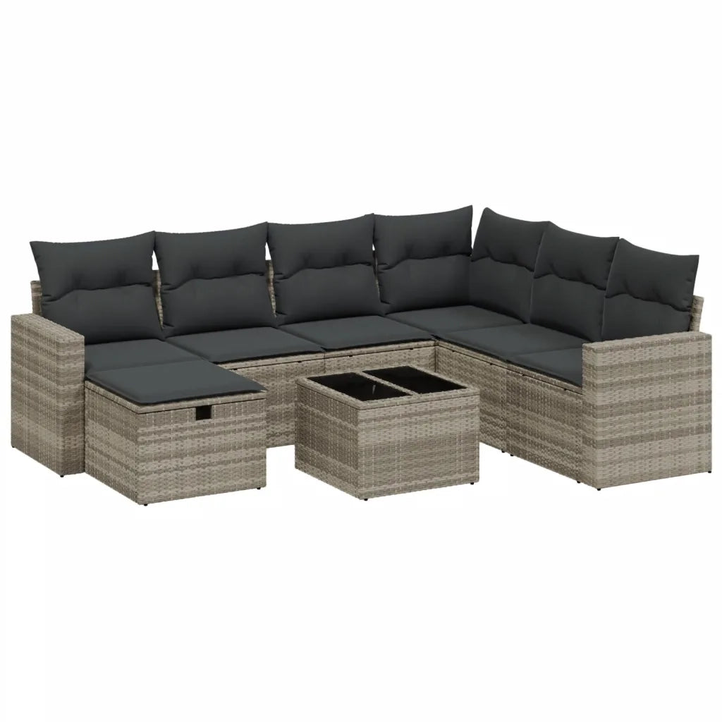 Set Divano da Giardino 8pz con Cuscini Grigio Chiaro Polyrattan