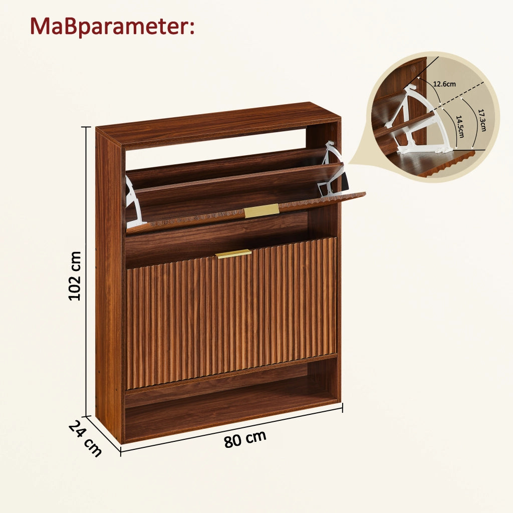 Scarpiera con ripiani regolabili e vano inferiore aperto, per ingresso, in MDF, noce, 80 × 24 × 102 cm