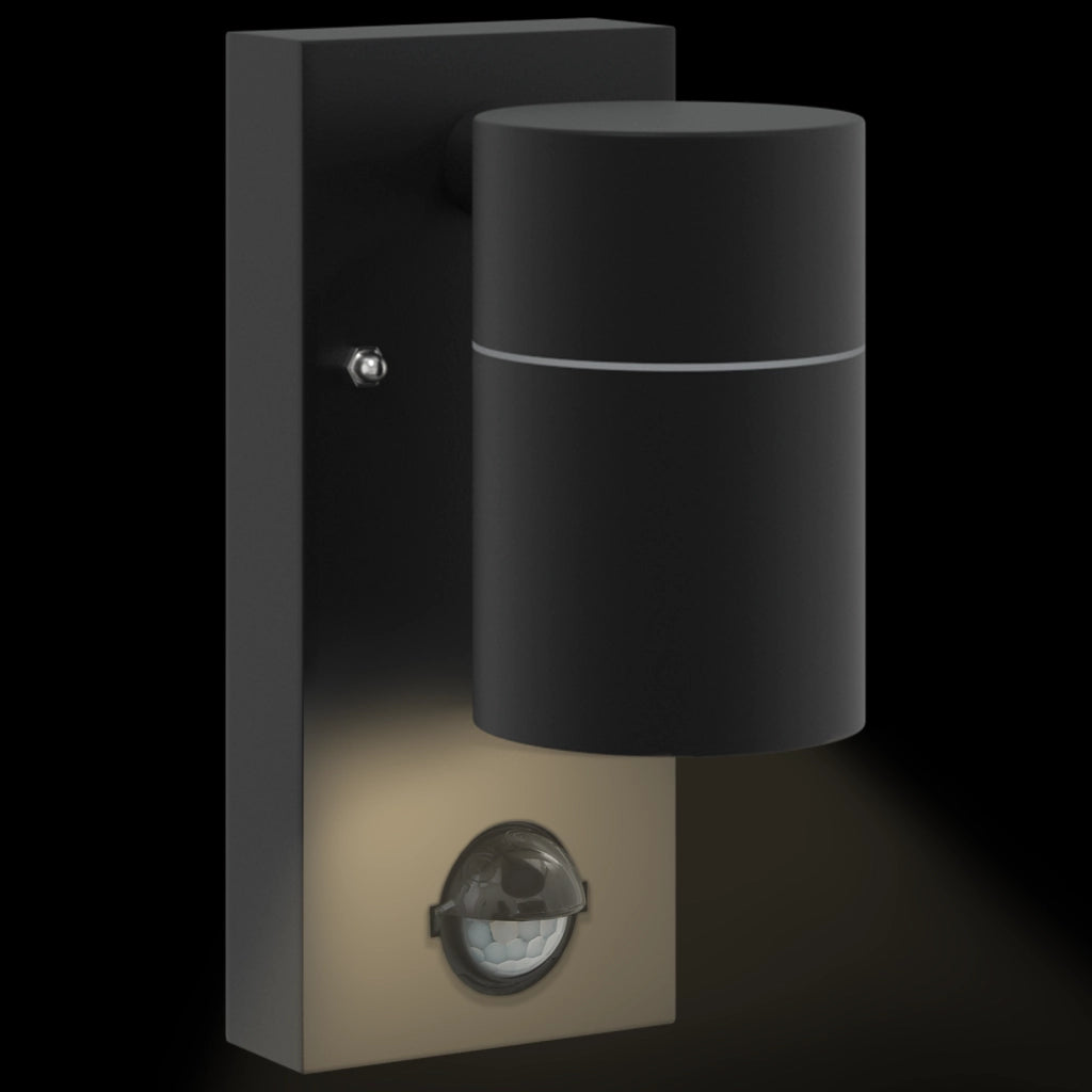 Lampada da Parete con Sensore Nera Acciaio Inossidabile IP44