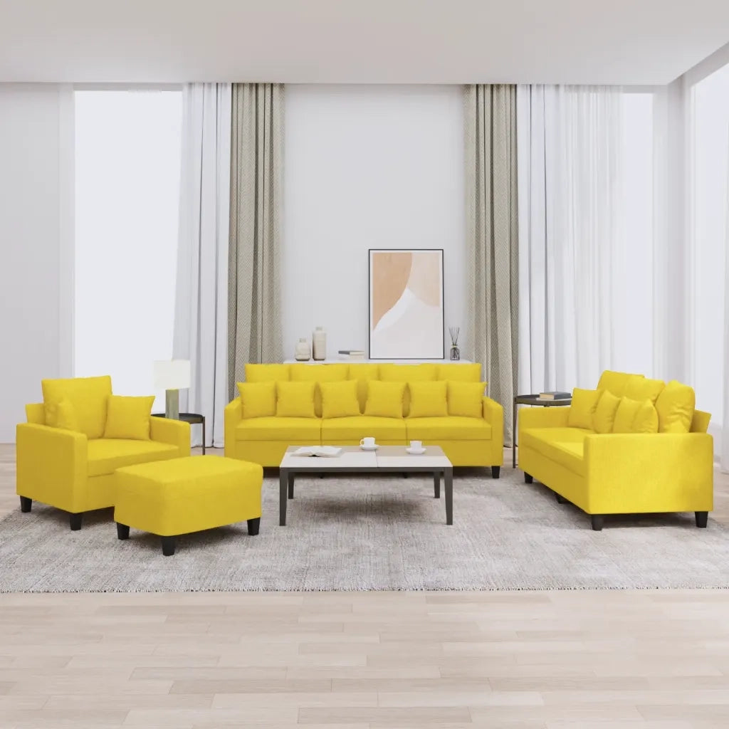 vidaXL Set di Divani 4 pz con Cuscini Giallo Chiaro in Tessuto