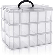 Scatola di Stoccaggio in Plastica Transparente, 3 Livelli, Compartimenti Adattabili, Massimo 30 Compartimenti, per l'Organizzazione di Giochi e Gioielli
