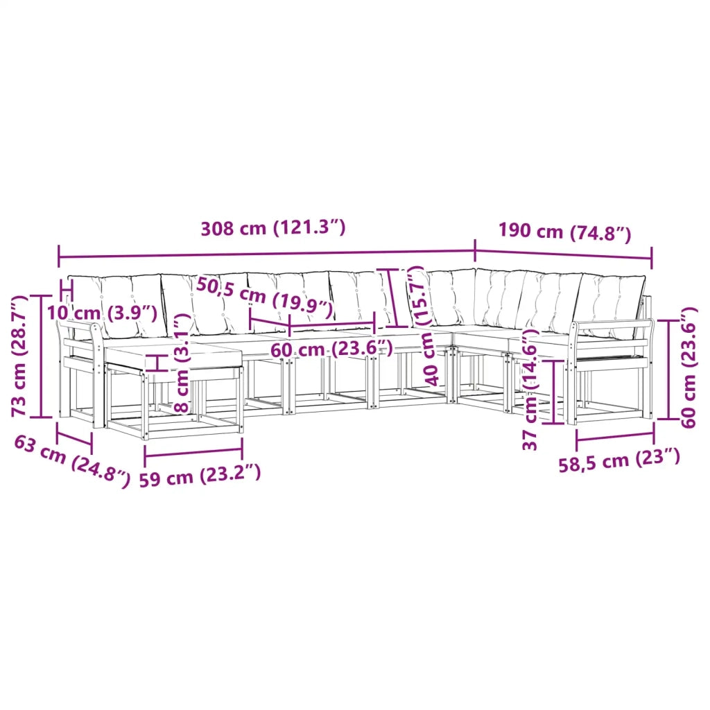 Set di divani da esterno con cuscino 8 pcs Bianco e Beige