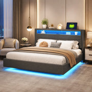 LETTO Imbottito 160x200 cm Grigio con USB e luci LED