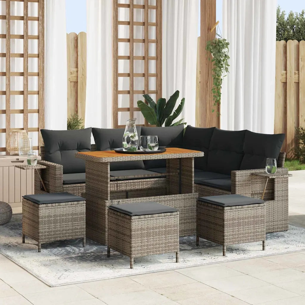Set Divano da Giardino con cuscino 9 pcs Grigio polyrattan