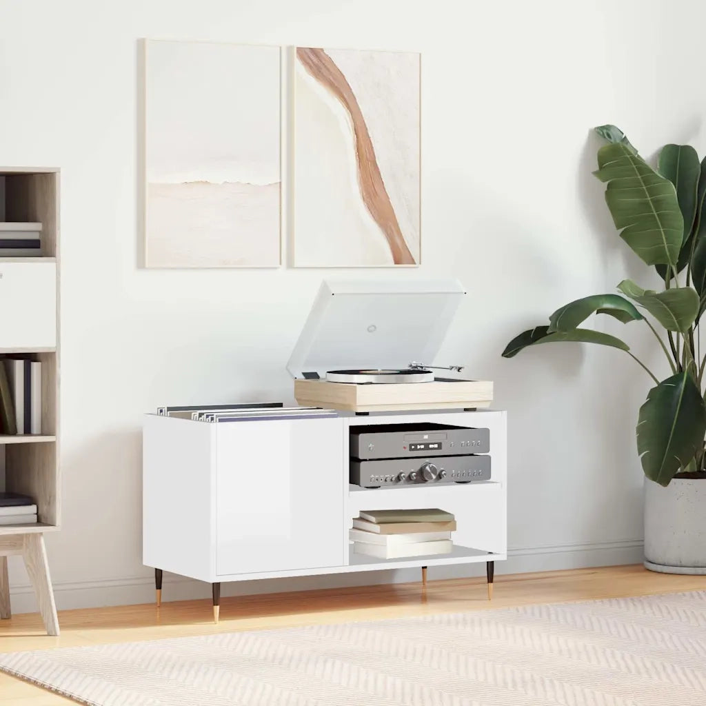 Mobile Porta Dischi Bianco Lucido 85x38x48 cm Legno Multistratocod mxl 82086