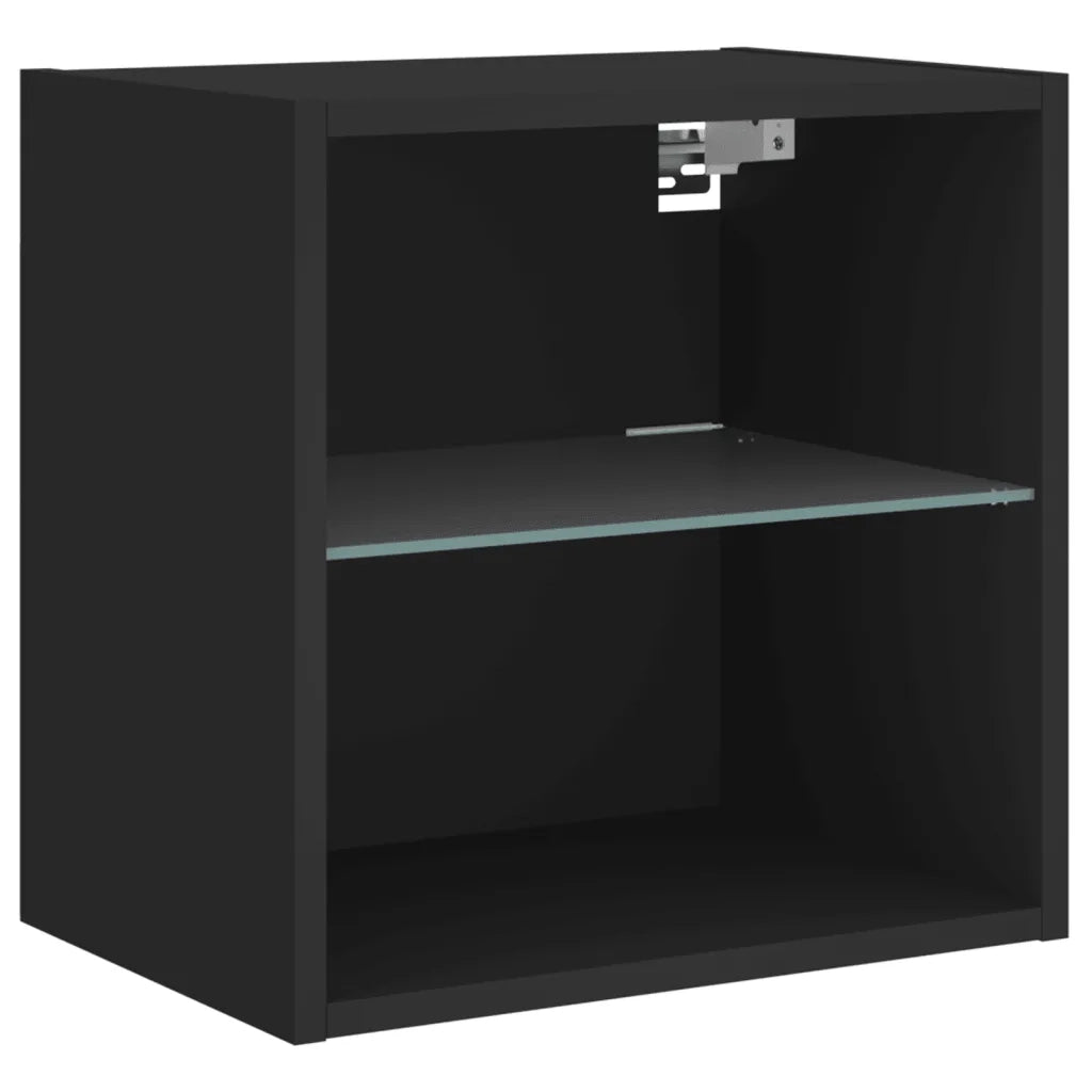 Comodino | Armadio da Notte | Mobiletto da notte con Luci LED a Parete Nero