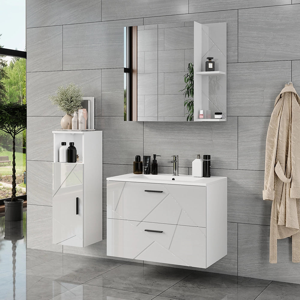 Vicco Set di mobili da bagno Bianco/bianco lucido 4 parti