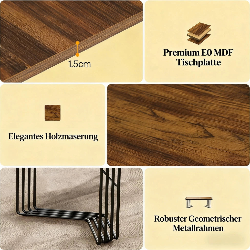 Scrivania lineare tavolo riunioni in MDF e metallo con piano rettangolare nero e marrone rustico 200 × 100 × 75 cm