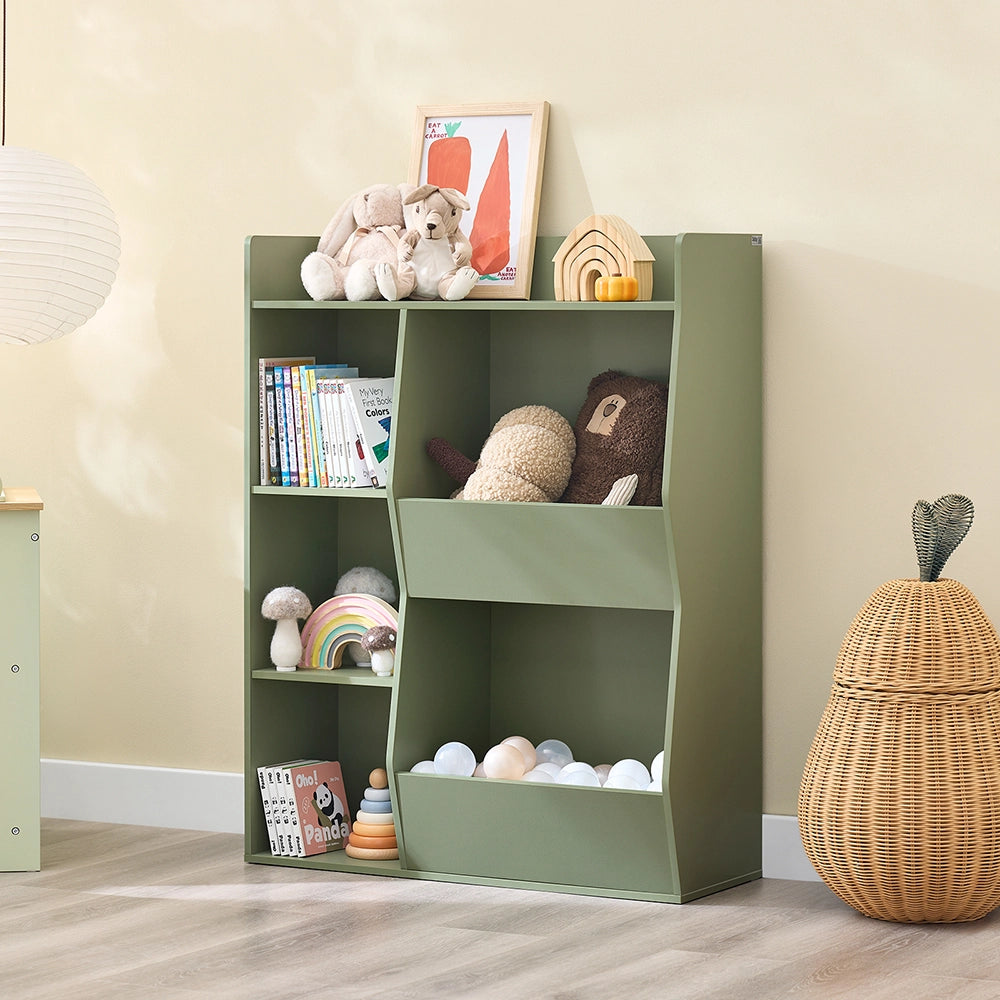 SoBuy Libreria Montessoriana per Bambini - Scaffale Portagiochi con 5 Scomparti Aperti - Libreria da Terra per Cameretta Verde 80x34x104 cm KMB55-K-GR