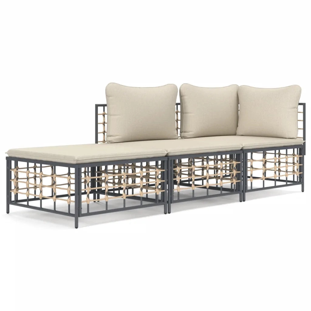 Set Divani da Giardino 3 pz con Cuscini Antracite in Polyrattan 3186724