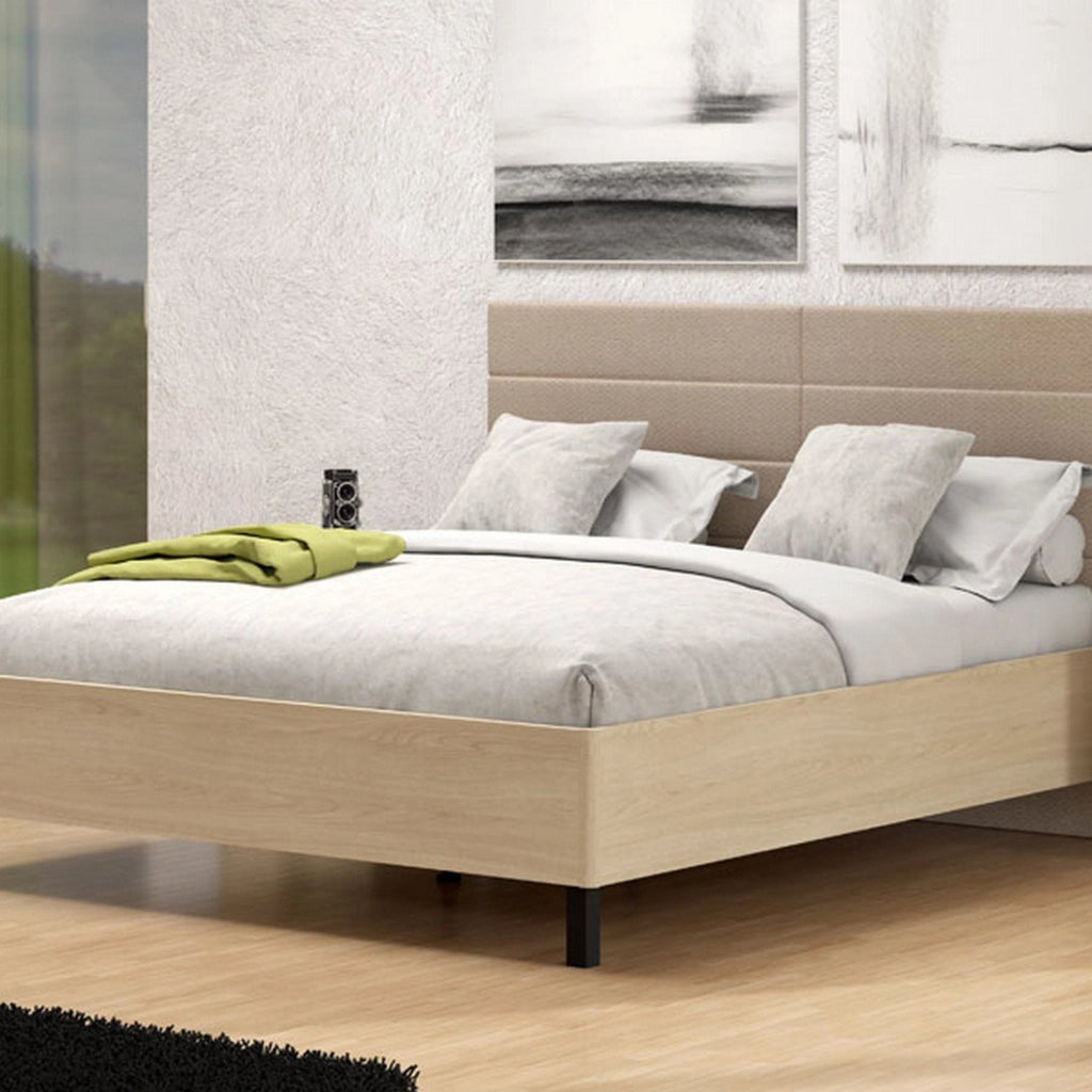Letto Matrimoniale Ausonio, Letto Matrimoniale Testiera Imbottita, Marrone Rovere