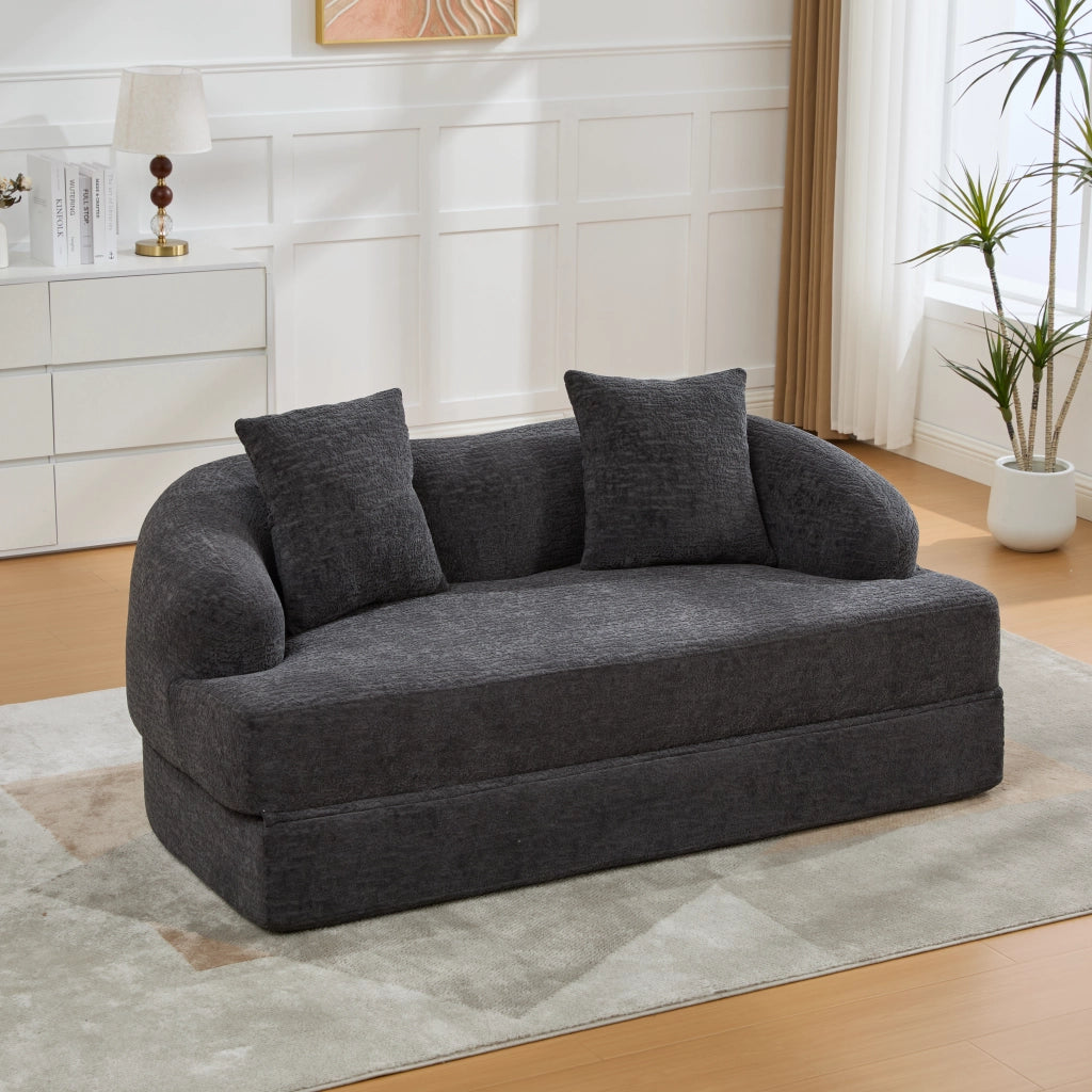 DIVANO LETTO 2 POSTI Pieghevole 157x84x65 cm Chenille Grigio Scuro