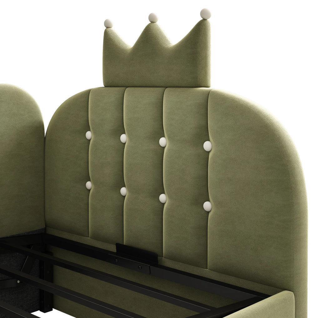 Letto da giorno 90x200 cm a L con contenitore idraulico; velluto verde