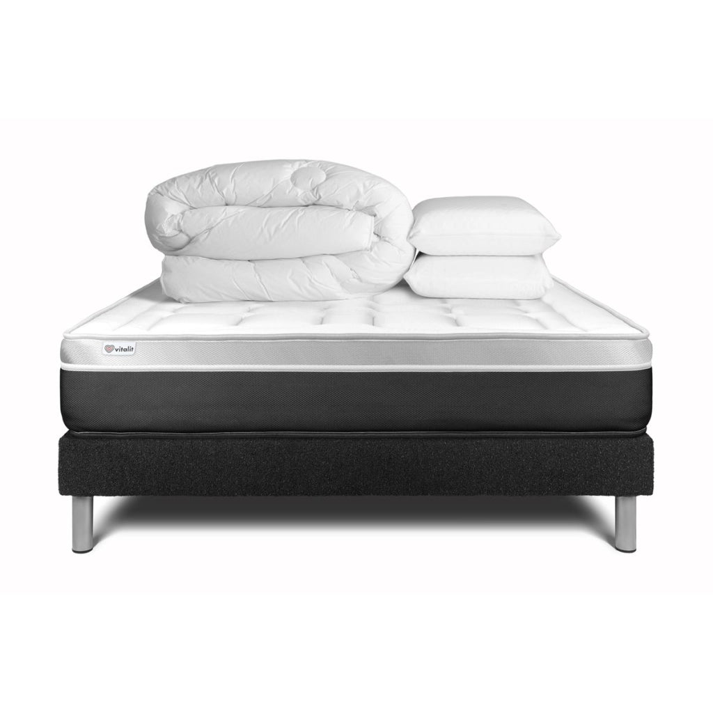 Pacchetto letto completo - Materasso 160x200cm + Box spring con doghe (kit) + 2 cuscini + Piumino - Vital Soft