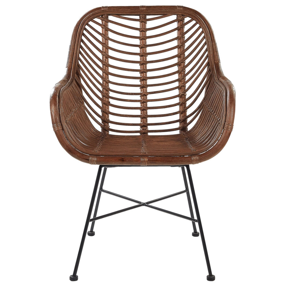 Poltrona in rattan Vimini marrone Gambe in metallo Nero Soggiorno Sala da pranzo