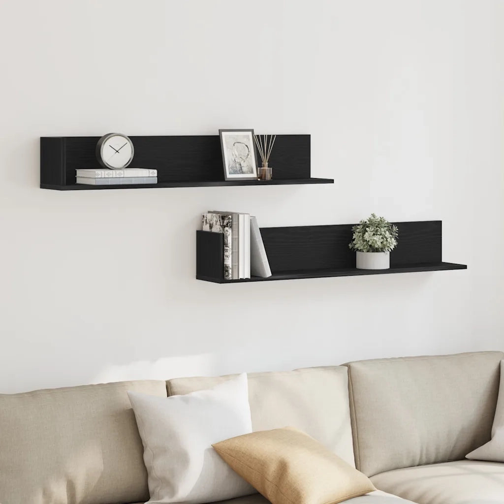 Mensole da Parete 2pz Nere 100x16,5x16,5 cm Legno Multistrato 860041