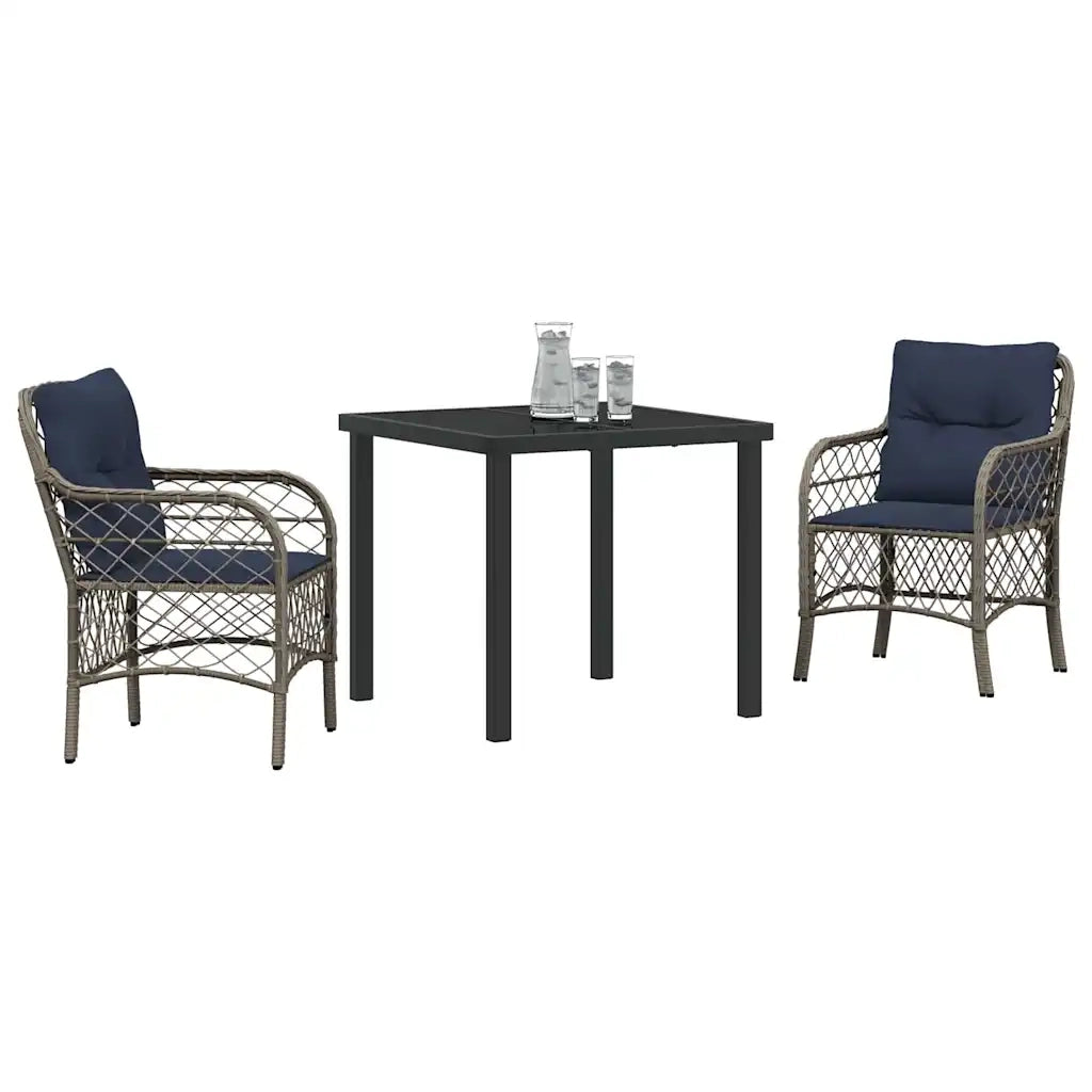 Set da Pranzo per Giardino 3 pcs Grigio e Nero Rattan 3380246