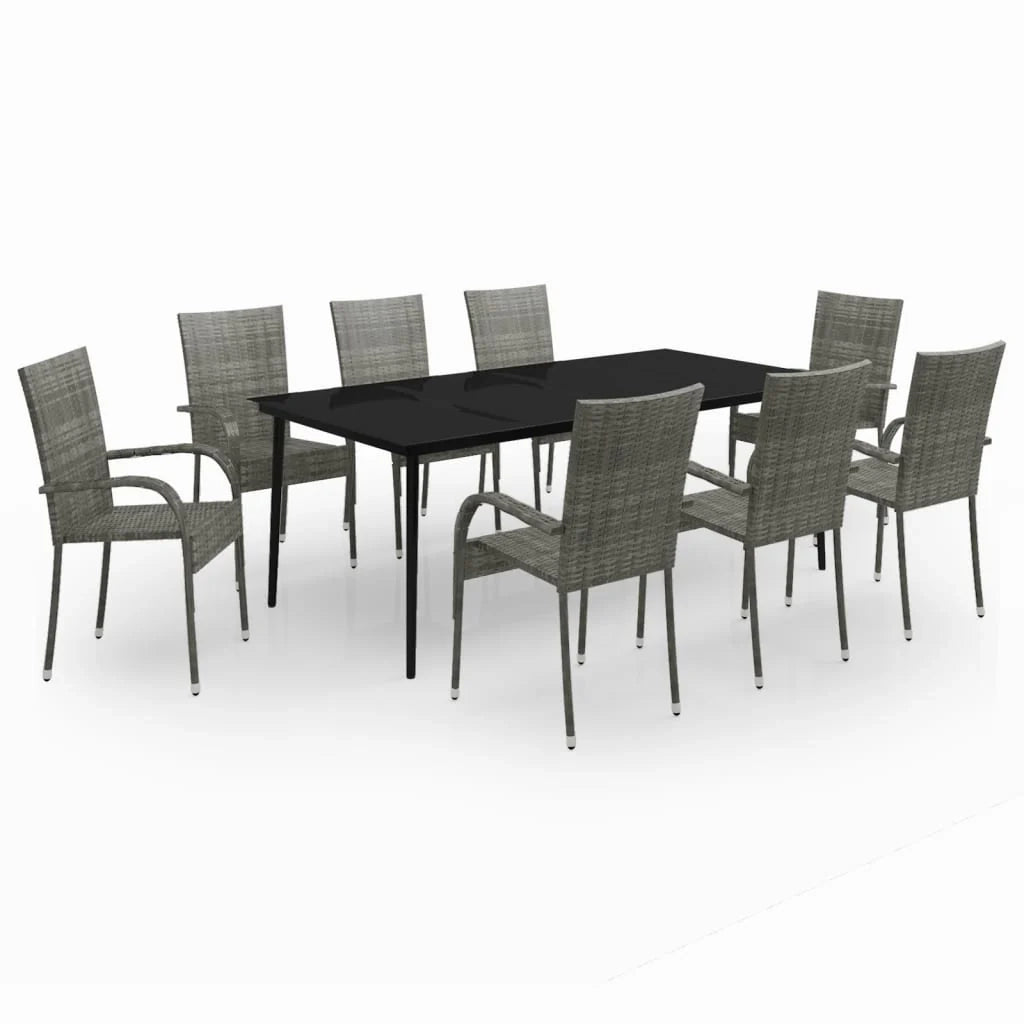 Set da pranzo da giardino mobili da esterno 9 pezzi grigio e nero 02_0014096