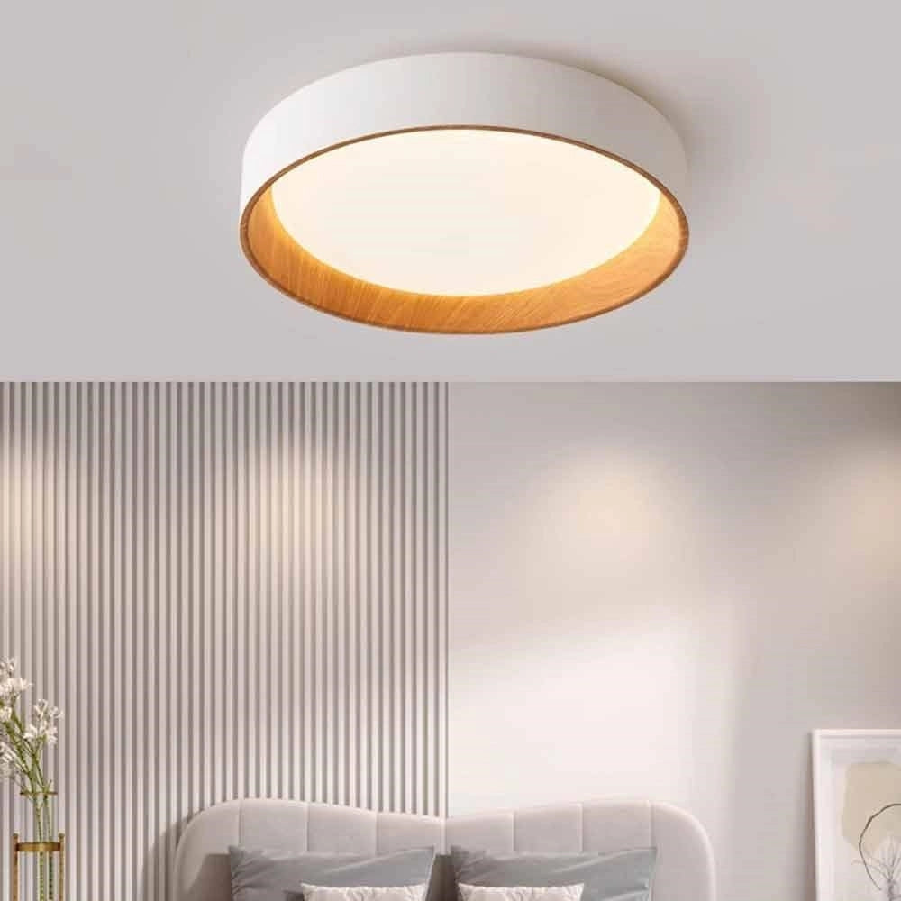 Trade Shop - Plafoniera Led A Soffitto 68w Rotonda Bianco Con Venature Legno Luce 4000k 32798 -