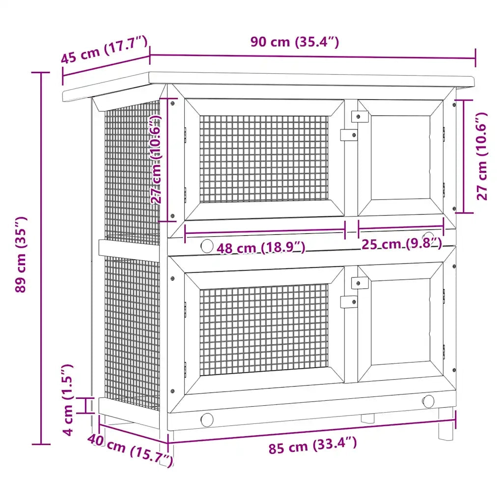 Conigliera per Esterni con 4 Porte Marrone in Legno 170835