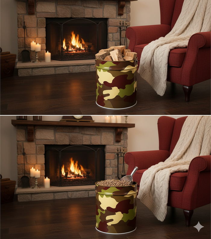 Porta Legna o Pellet Contenitore Senza Coperchio Ø39x42 cm in Ferro Verniciato Big Mimetics Verde