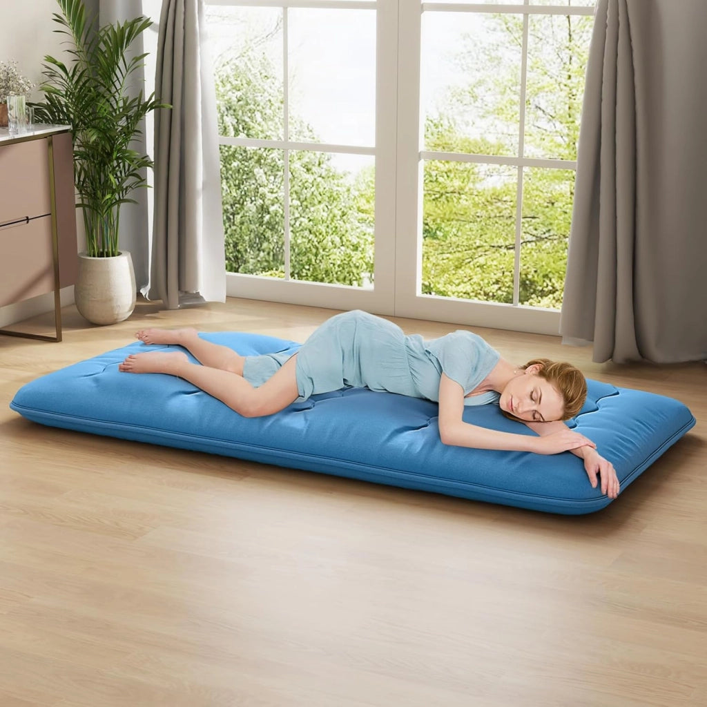 Materasso futon Pieghevole, Tatami Futon Giapponese Portatile con Borsa, Copertura Lavabile, 2 Bende Incluse, LettoFuton Spesso e Traspirante per Camera da Letto per Adulti (Blu,Twin XL)