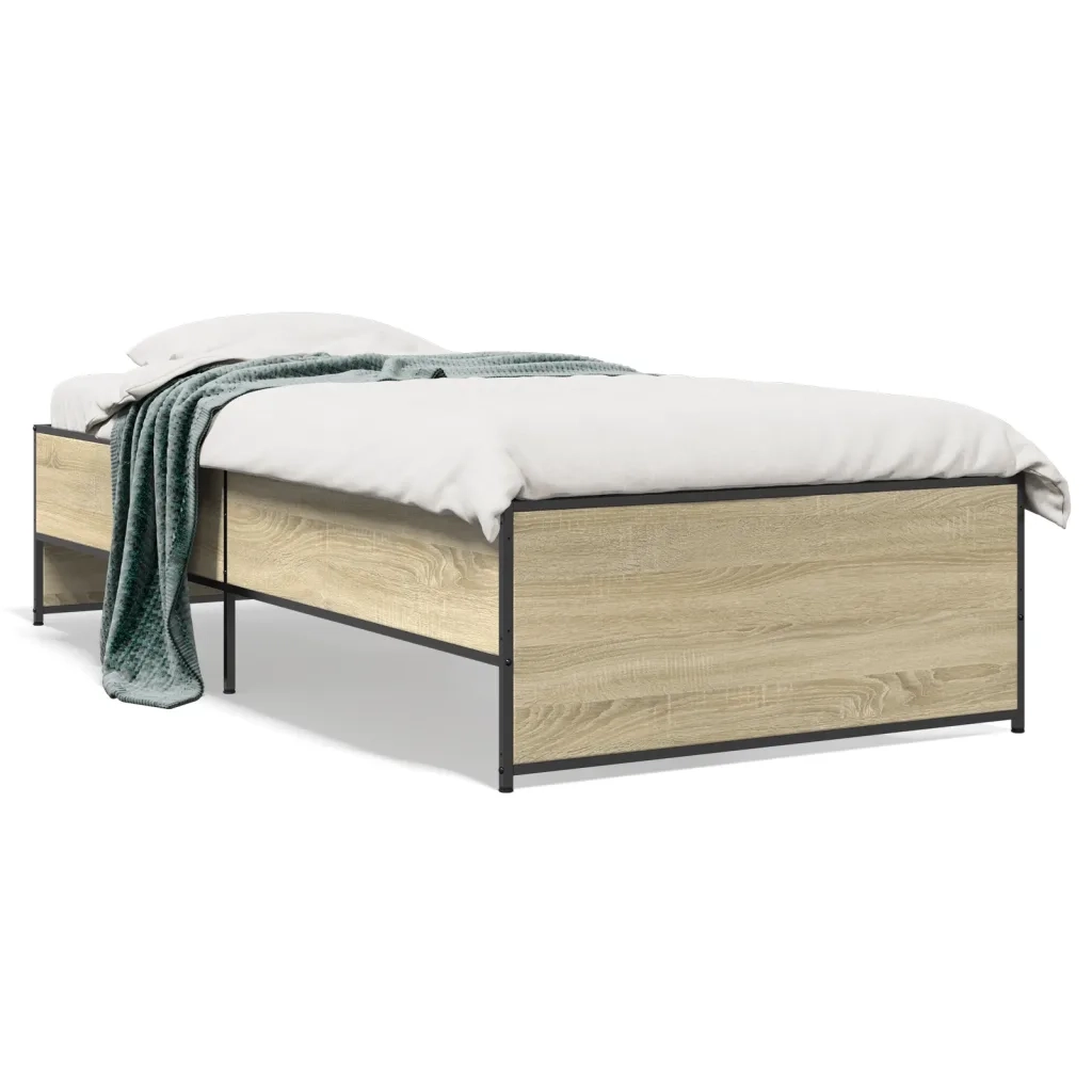 Giroletto-Struttura Letto Rovere Sonoma 100x200 cm Legno Multistrato e Metallo 861480