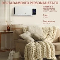 Termoventilatore da Parete Oscillatorio con Timer 12h e 2 Modalità di Riscaldamento, 54.5x12x21.5 cm, Bianco