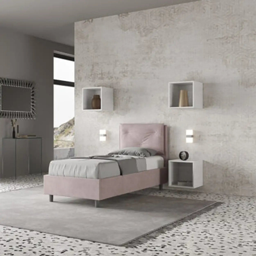 Letto singolo contenitore imbottito 80x200 microfibra glicine Appia